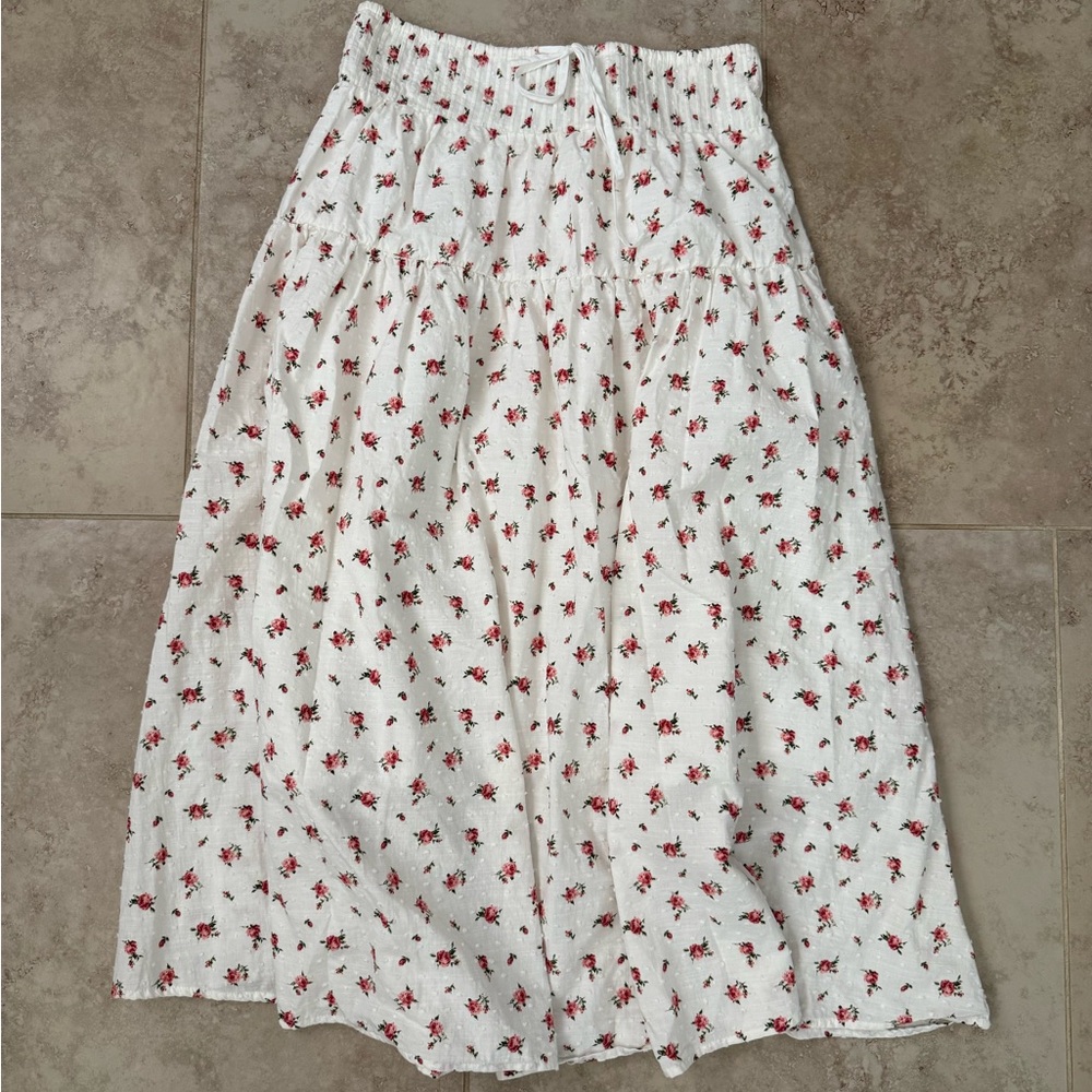 F21 Poplin Floral Maxi Skirt